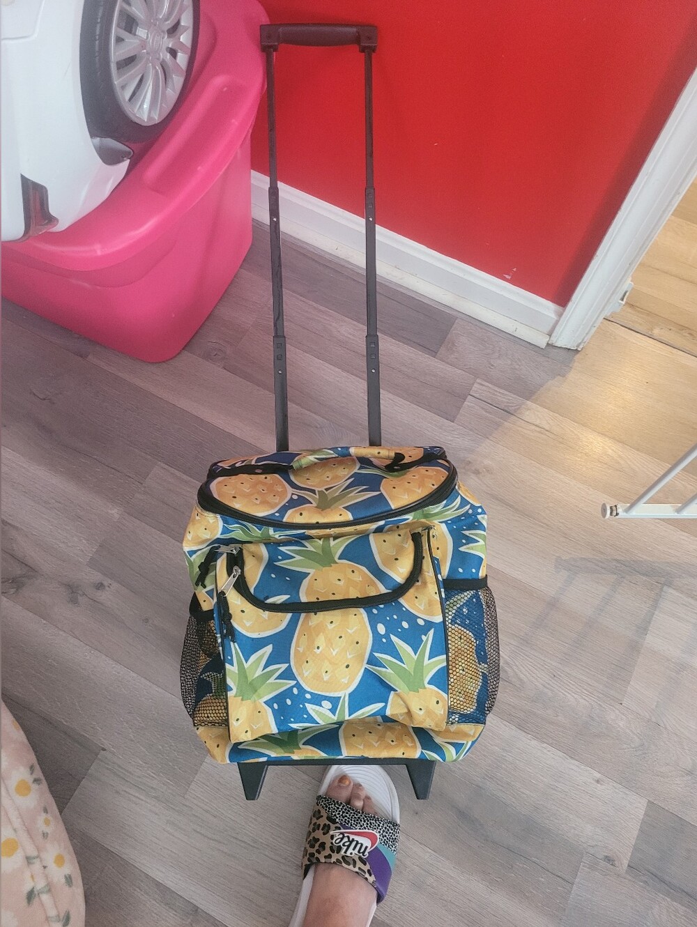 Casual Pineapple Print Rolling Insulated Tote Bag Cooler - Yellow/Blue